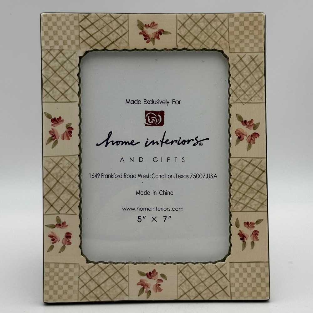 Home Interiors and Gifts Floral Ceramic Picture Frame 5x7 Cottagecore Pink Green